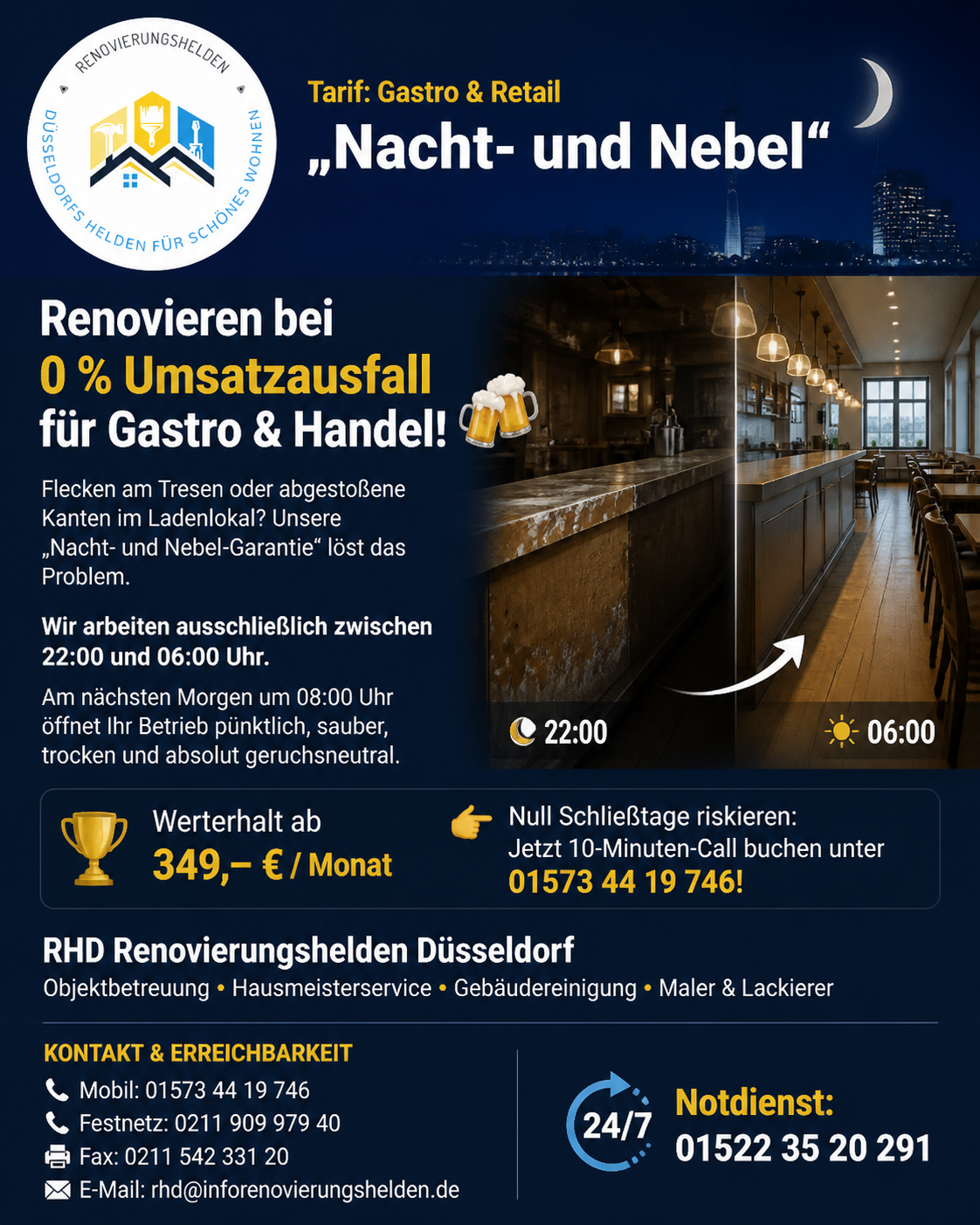 Tarif Gastro & Retail „Nacht- und Nebel“ – Renovieren bei 0 % Umsatzausfall für Gastro & Handel!