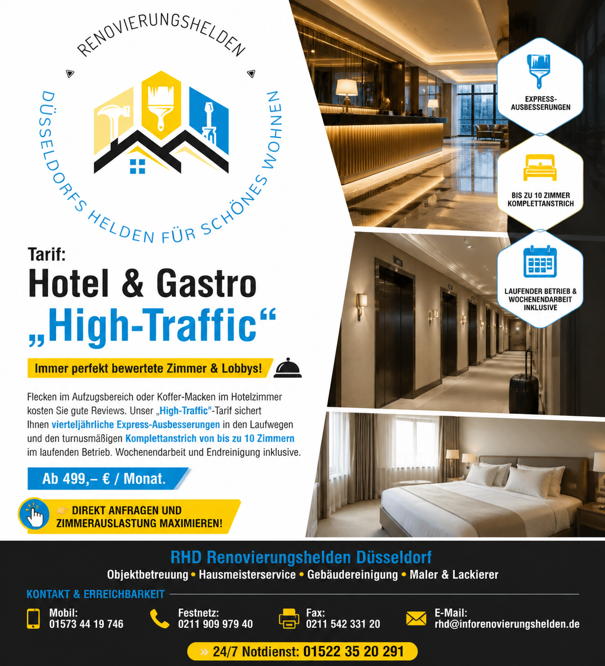 Tarif Hotel & Gastro „High-Traffic“ – Immer perfekt bewertete Zimmer & Lobbys!